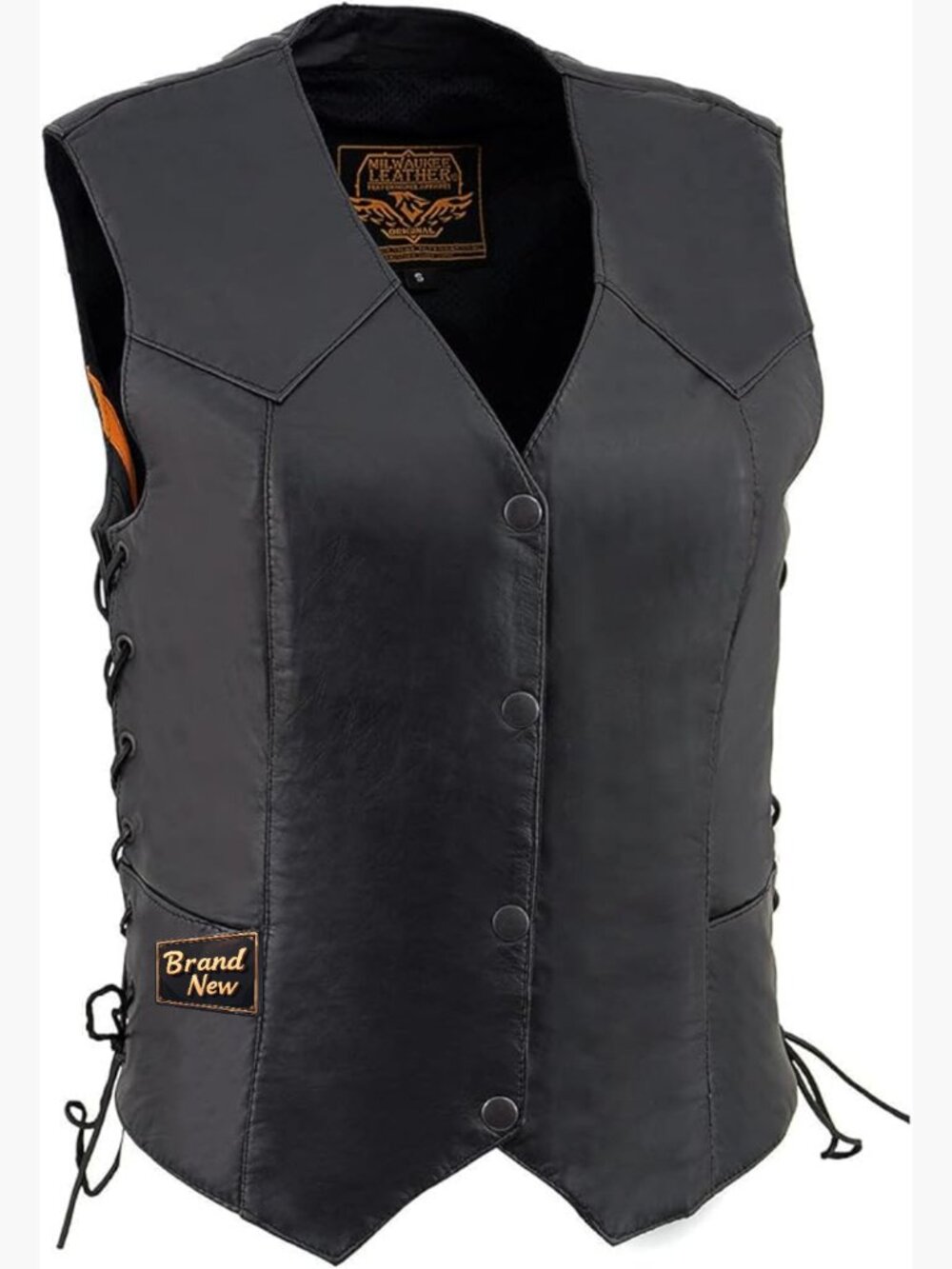 Classic Western Motorcycle Rider Vest with Side Laces, 4-Snap Closure,